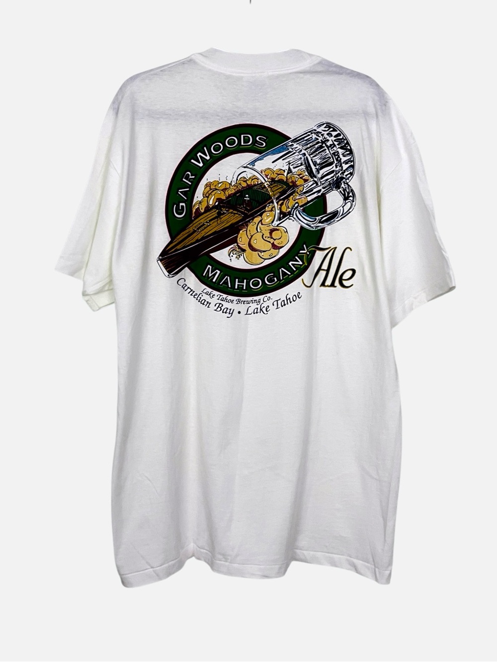 Vintage 90s White Gar Woods Mahogany Ale Lake Tahoe Beer Graphic Tee